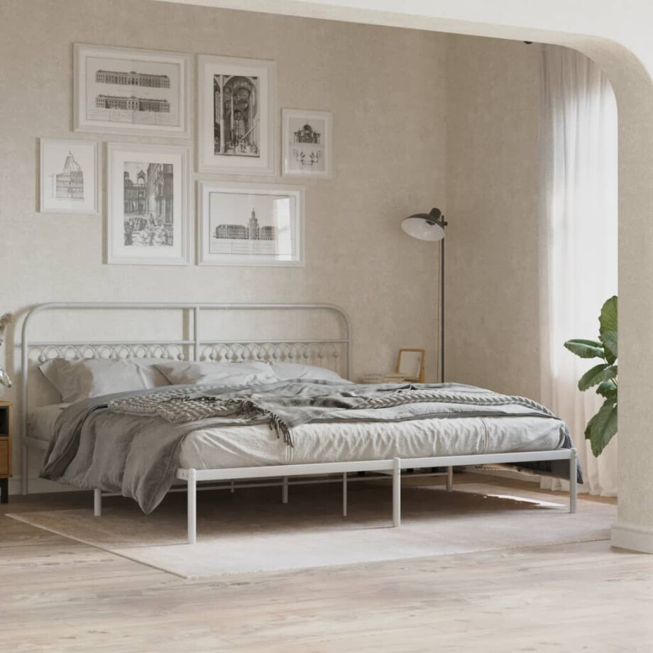 vidaXL Bedframe met hoofdbord metaal wit 193x203 cm afbeelding 1
