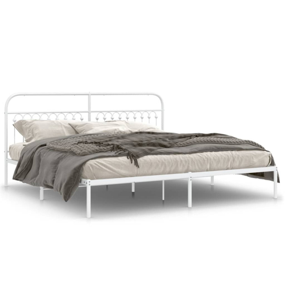 vidaXL Bedframe met hoofdbord metaal wit 200x200 cm afbeelding 1