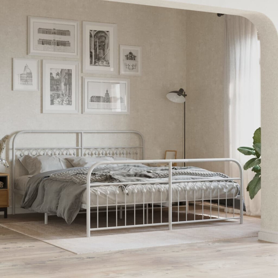 vidaXL Bedframe met hoofd- en voeteneinde metaal wit 183x203 cm afbeelding 1