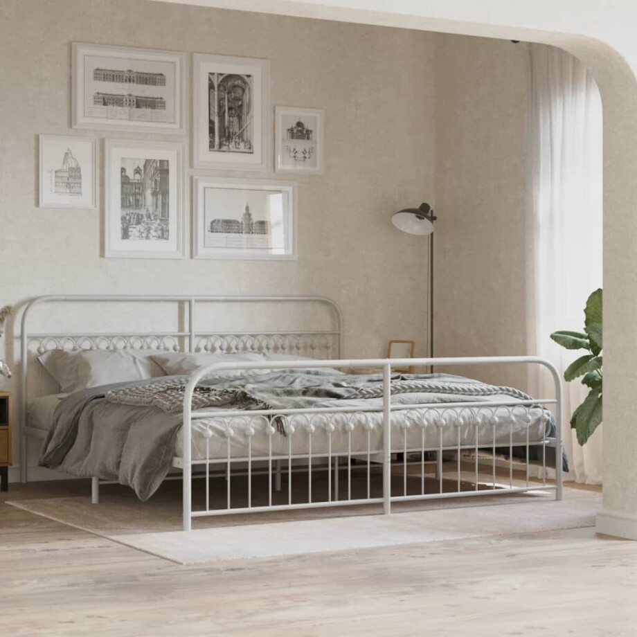 vidaXL Bedframe met hoofd- en voeteneinde metaal wit 193x203 cm afbeelding 1