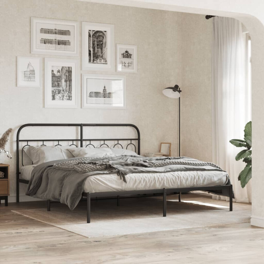 vidaXL Bedframe met hoofdbord metaal zwart 193x203 cm afbeelding 1