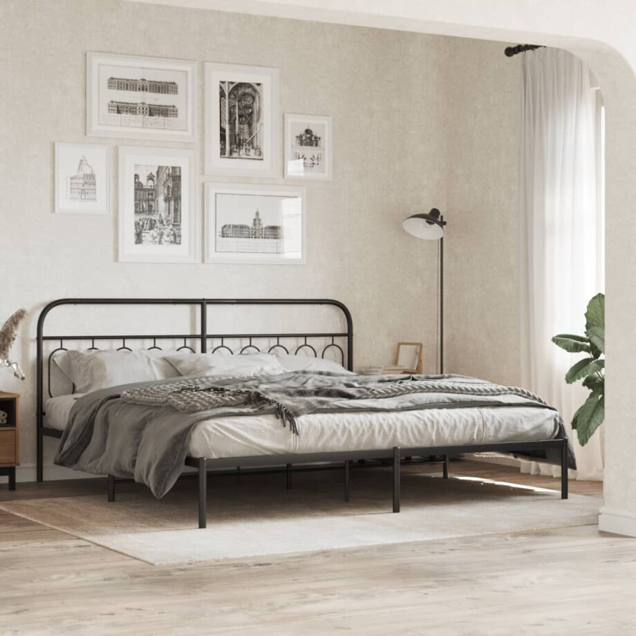 vidaXL Bedframe met hoofdbord metaal zwart 200x200 cm afbeelding 1