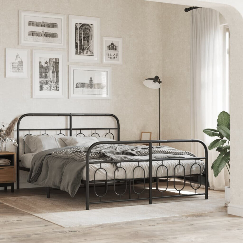 vidaXL Bedframe met hoofd- en voeteneinde metaal zwart 140x200 cm vidaXL Bedframe met hoofd- en voeteneinde metaal zwart 140x200 cm afbeelding 1