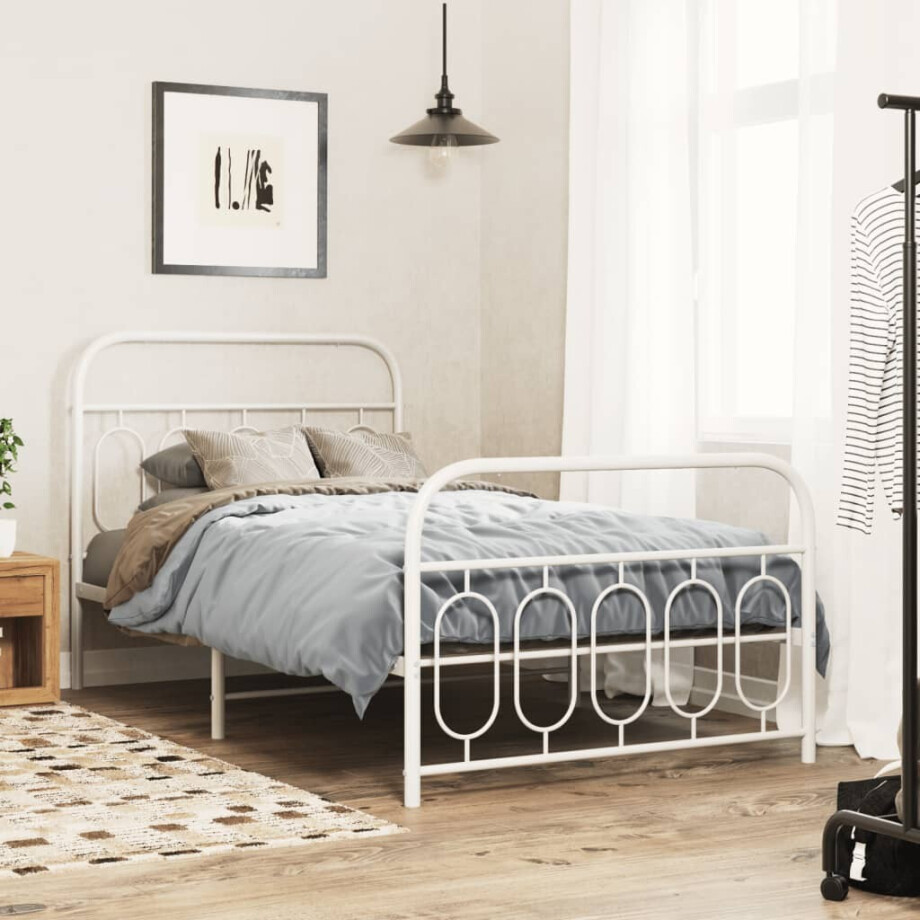 vidaXL Bedframe met hoofd- en voeteneinde metaal wit 100x200 cm afbeelding 1