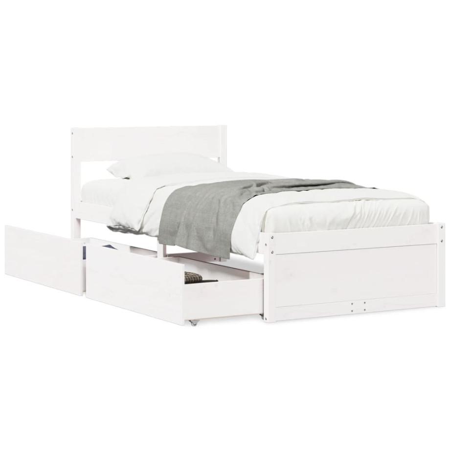 vidaXL Bedframe zonder matras massief grenenhout wit 140x200 cm afbeelding 1