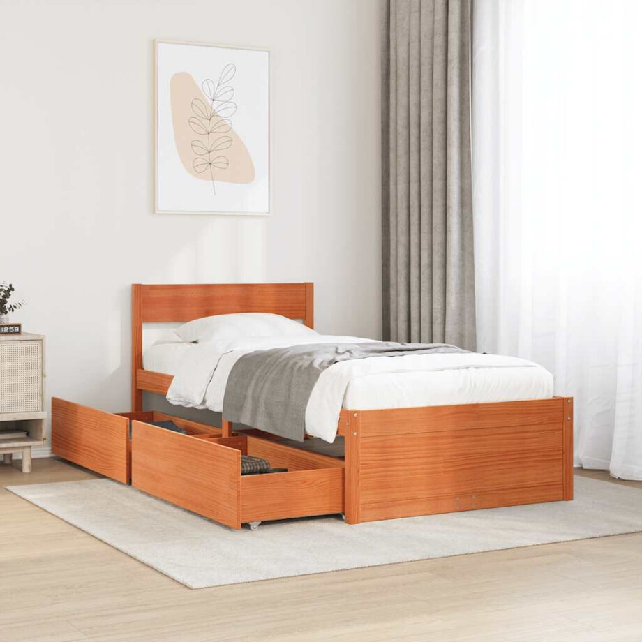 vidaXL Bedframe zonder matras massief grenenhout wasbruin 100x200 cm afbeelding 1