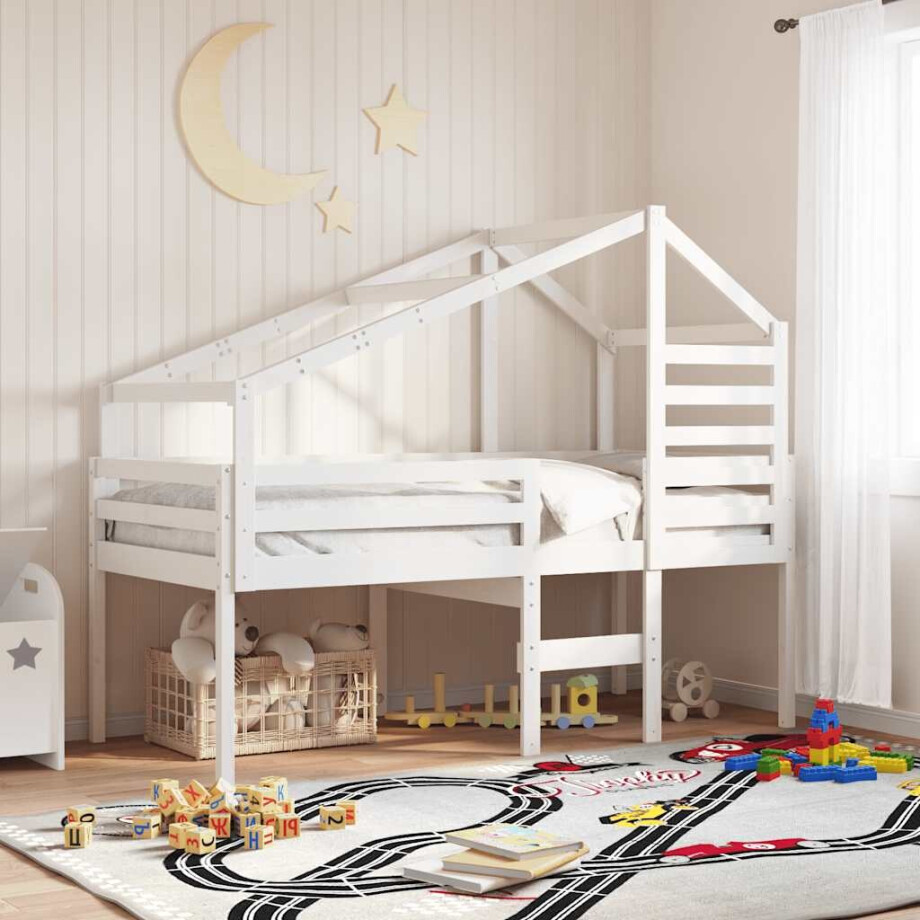 vidaXL Kinderbedhuisje 198x97x113 cm massief grenenhout wit afbeelding 1