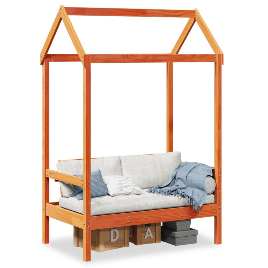 vidaXL Bank met dak 117,5x70x176,5 cm massief grenenhout wasbruin afbeelding 1