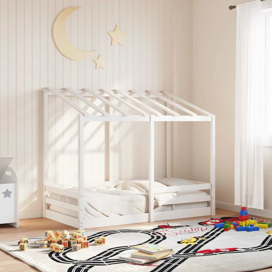 vidaXL Kinderbed met bedhuis 80x160 cm massief grenenhout wit afbeelding 1