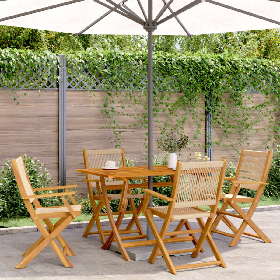 vidaXL 5-delige Tuinset polypropeen en massief hout beige afbeelding 1