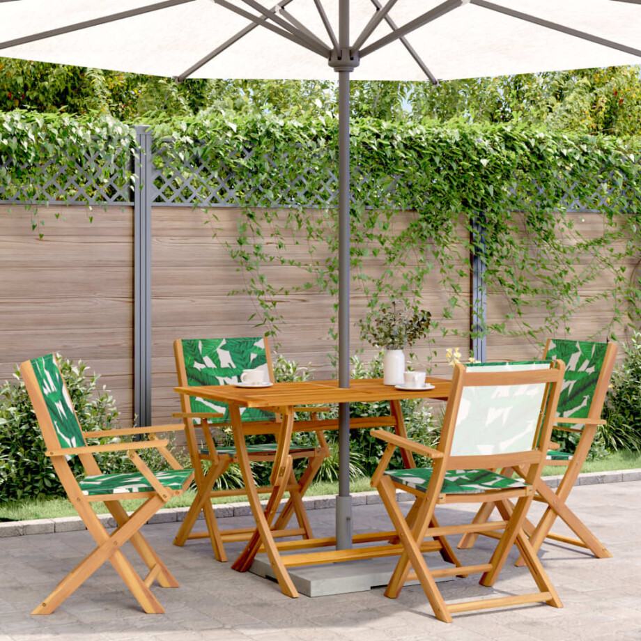 vidaXL 5-delige Tuinset bladpatroon stof en massief hout afbeelding 1