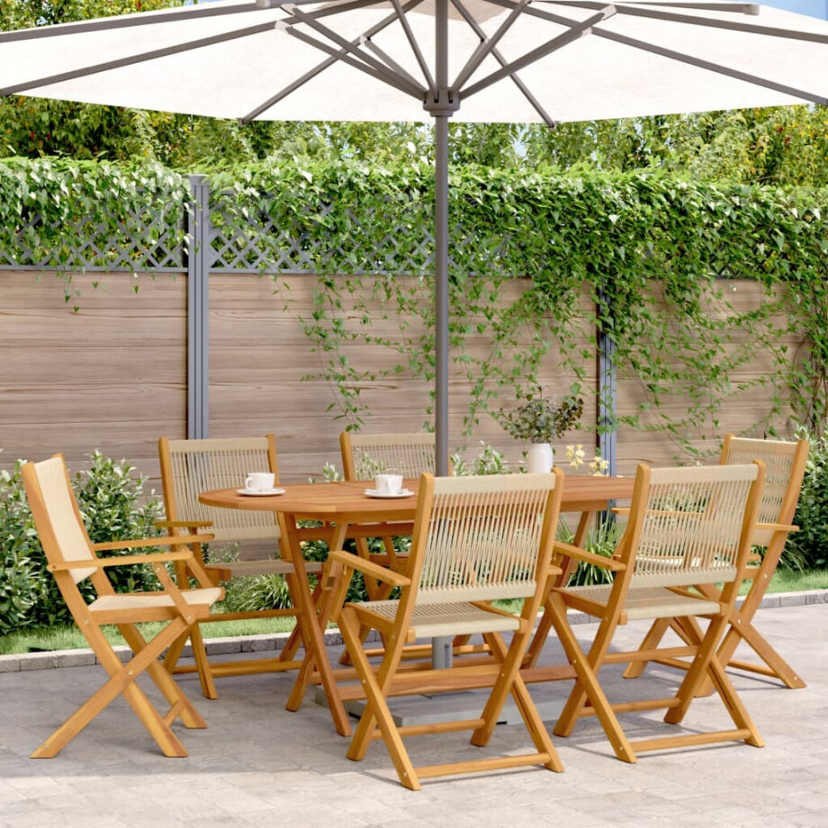 vidaXL 7-delige Tuinset polypropeen en massief hout beige vidaXL 7-delige Tuinset polypropeen en massief hout beige afbeelding 1