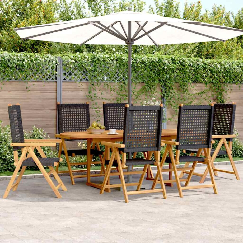 vidaXL 7-delige Tuinset poly rattan en massief hout zwart vidaXL 7-delige Tuinset poly rattan en massief hout zwart afbeelding 1