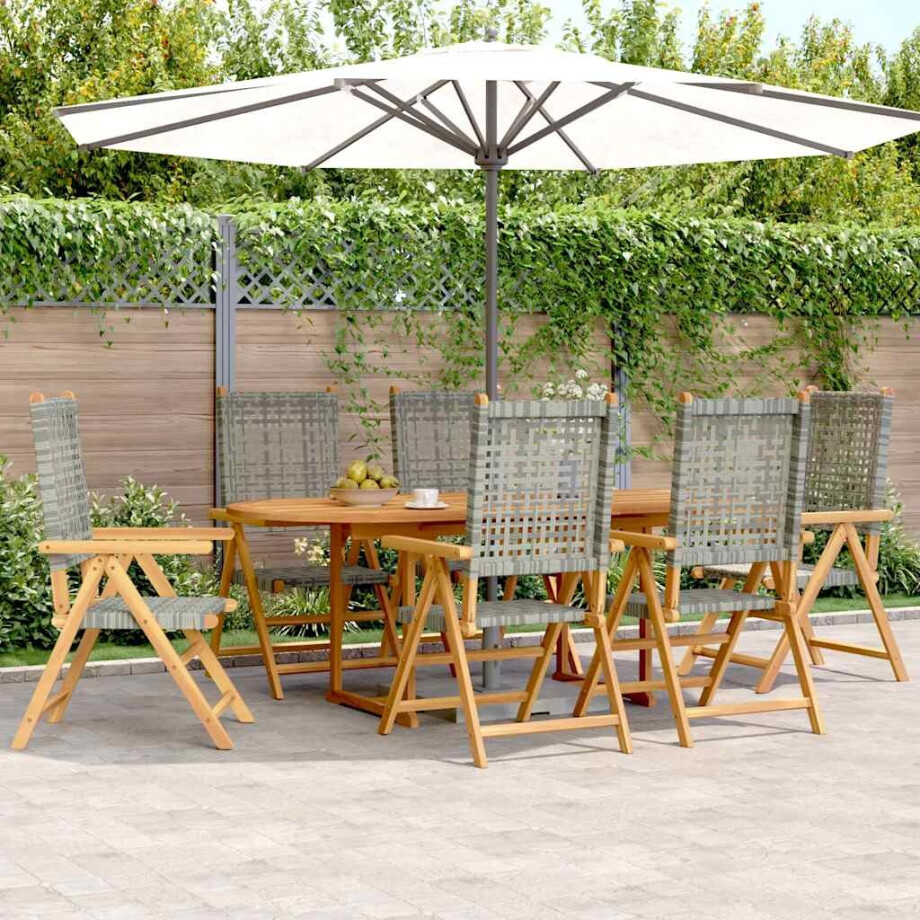 vidaXL 7-delige Tuinset poly rattan en massief hout grijs vidaXL 7-delige Tuinset poly rattan en massief hout grijs afbeelding 1