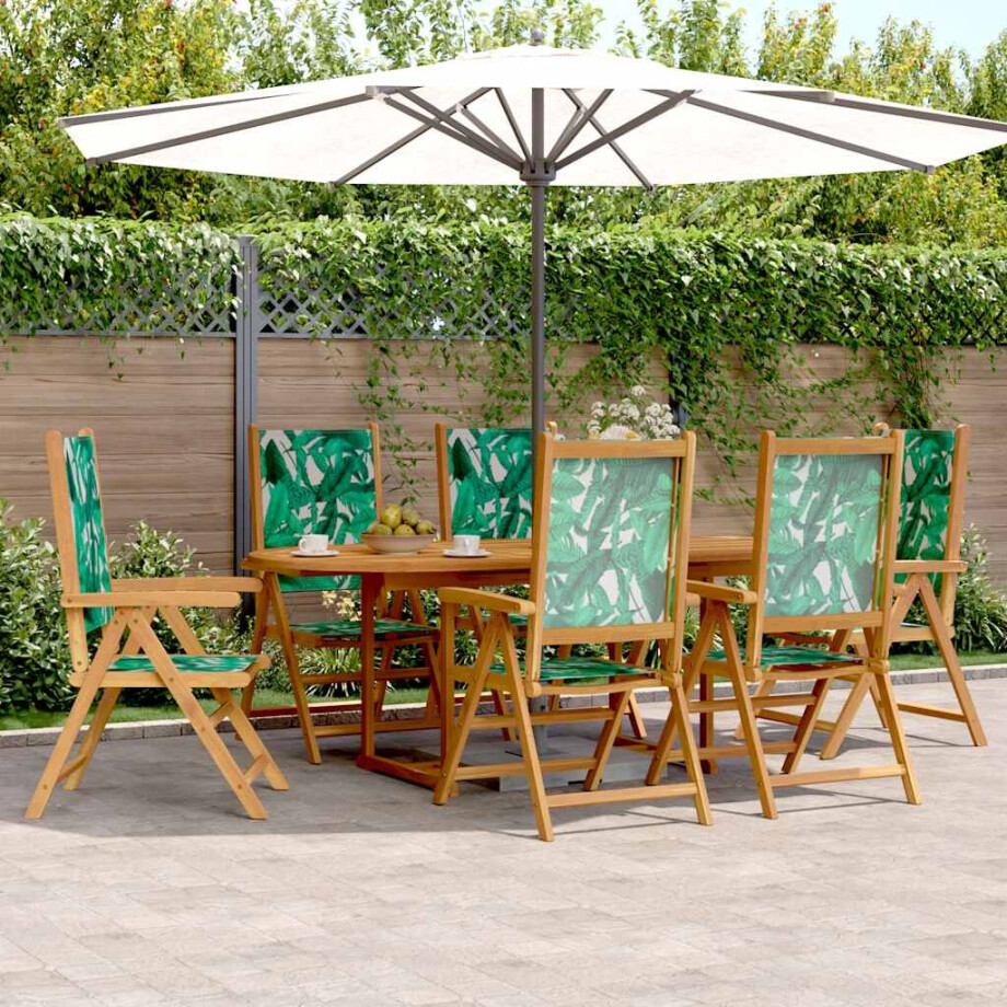 vidaXL 7-delige Tuinset bladpatroon stof en massief hout afbeelding 1