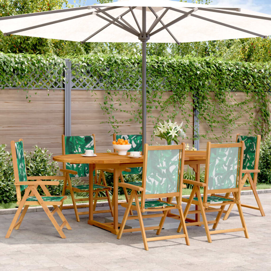 vidaXL 7-delige Tuinset bladpatroon stof en massief hout afbeelding 1