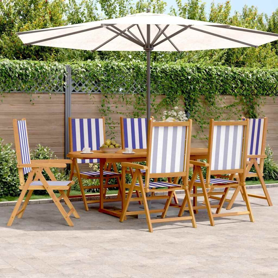 vidaXL 7-delige Tuinset massief hout en stof blauw en wit afbeelding 1