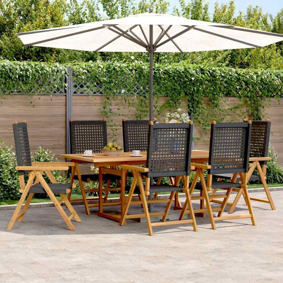 vidaXL 7-delige Tuinset poly rattan en massief hout zwart vidaXL 7-delige Tuinset poly rattan en massief hout zwart afbeelding 1