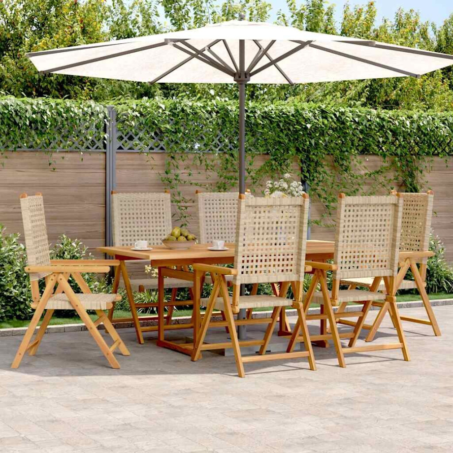 vidaXL 7-delige Tuinset poly rattan en massief hout beige afbeelding 1