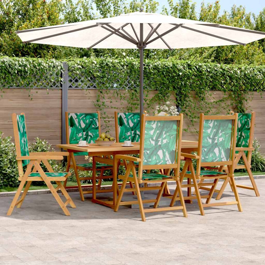 vidaXL 7-delige Tuinset bladpatroon stof en massief hout afbeelding 1