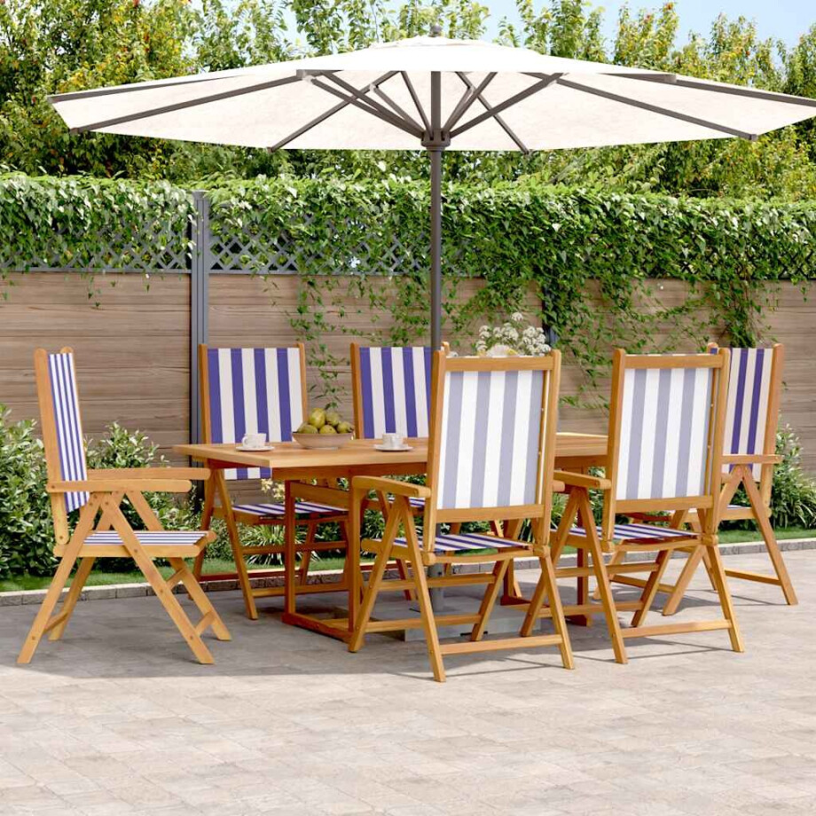 vidaXL 7-delige Tuinset massief hout en stof blauw en wit afbeelding 1