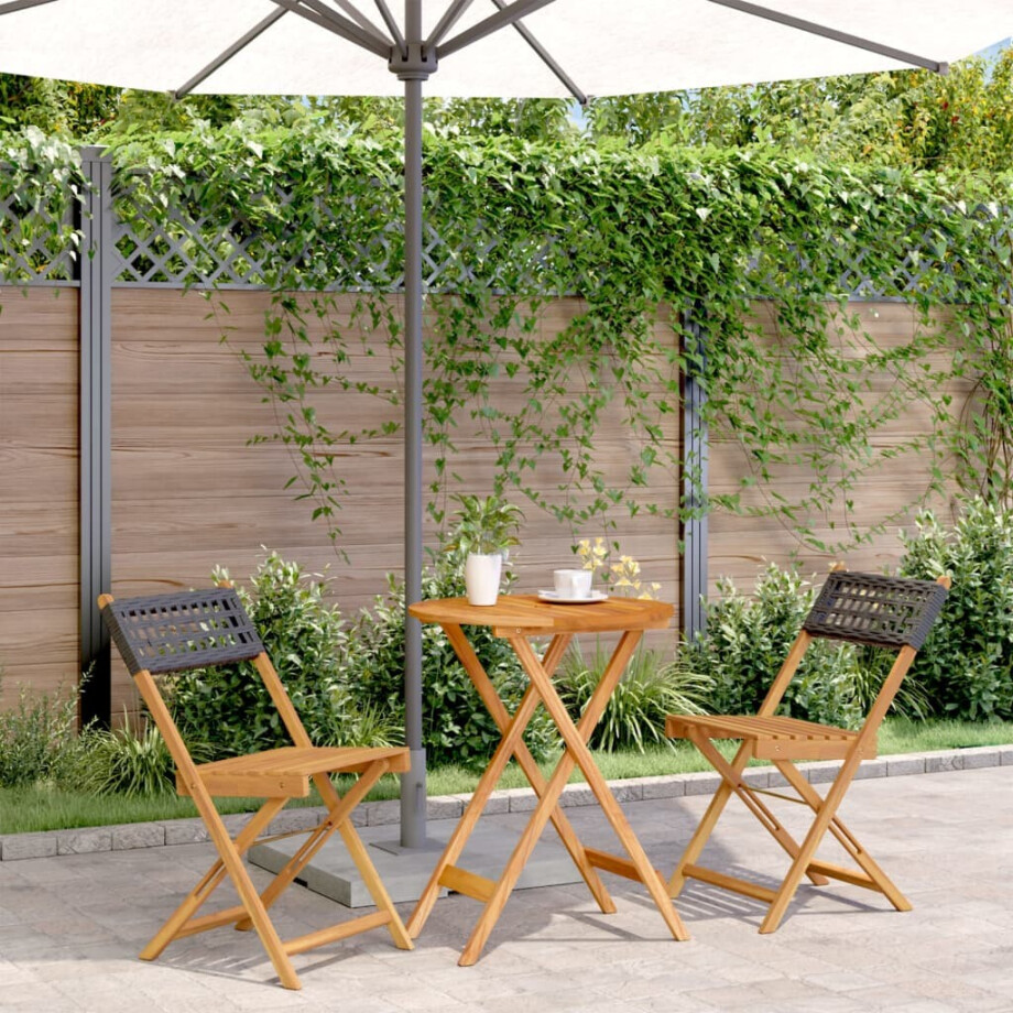 vidaXL 3-delige Bistroset poly rattan en massief hout zwart vidaXL 3-delige Bistroset poly rattan en massief hout zwart afbeelding 1