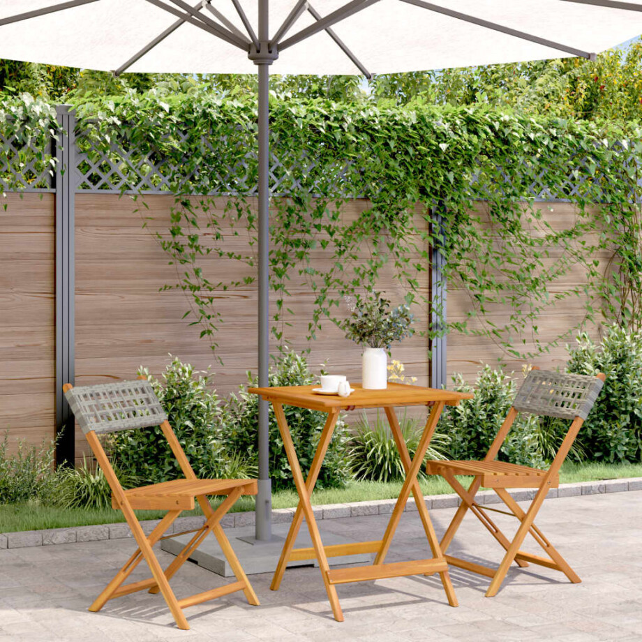 vidaXL 3-delige Bistroset poly rattan en massief hout grijs vidaXL 3-delige Bistroset poly rattan en massief hout grijs afbeelding 1