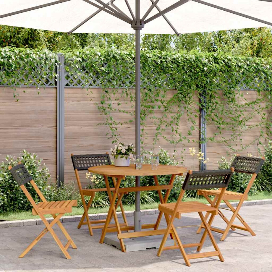 vidaXL 5-delige Tuinset poly rattan en massief hout zwart afbeelding 1
