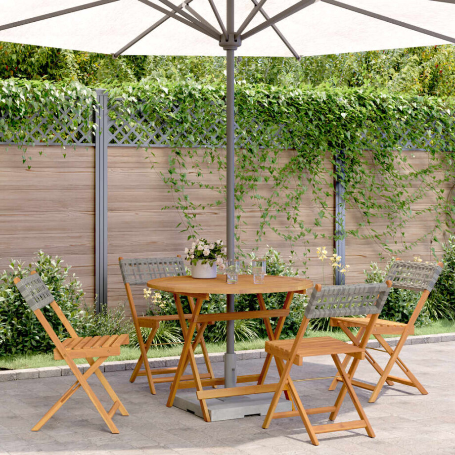 vidaXL 5-delige Tuinset poly rattan en massief hout grijs afbeelding 1