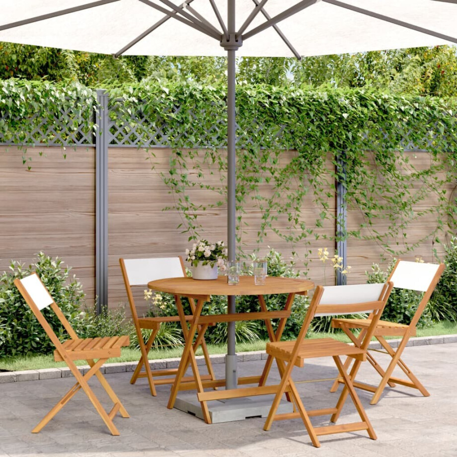 vidaXL 5-delige Tuinset massief hout en stof crèmewit afbeelding 1