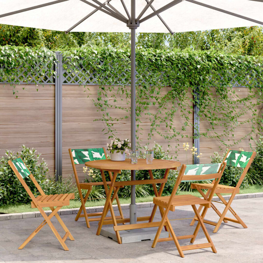 vidaXL 5-delige Tuinset bladpatroon stof en massief hout afbeelding 1