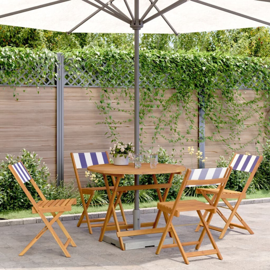 vidaXL 5-delige Tuinset massief hout en stof blauw en wit afbeelding 1
