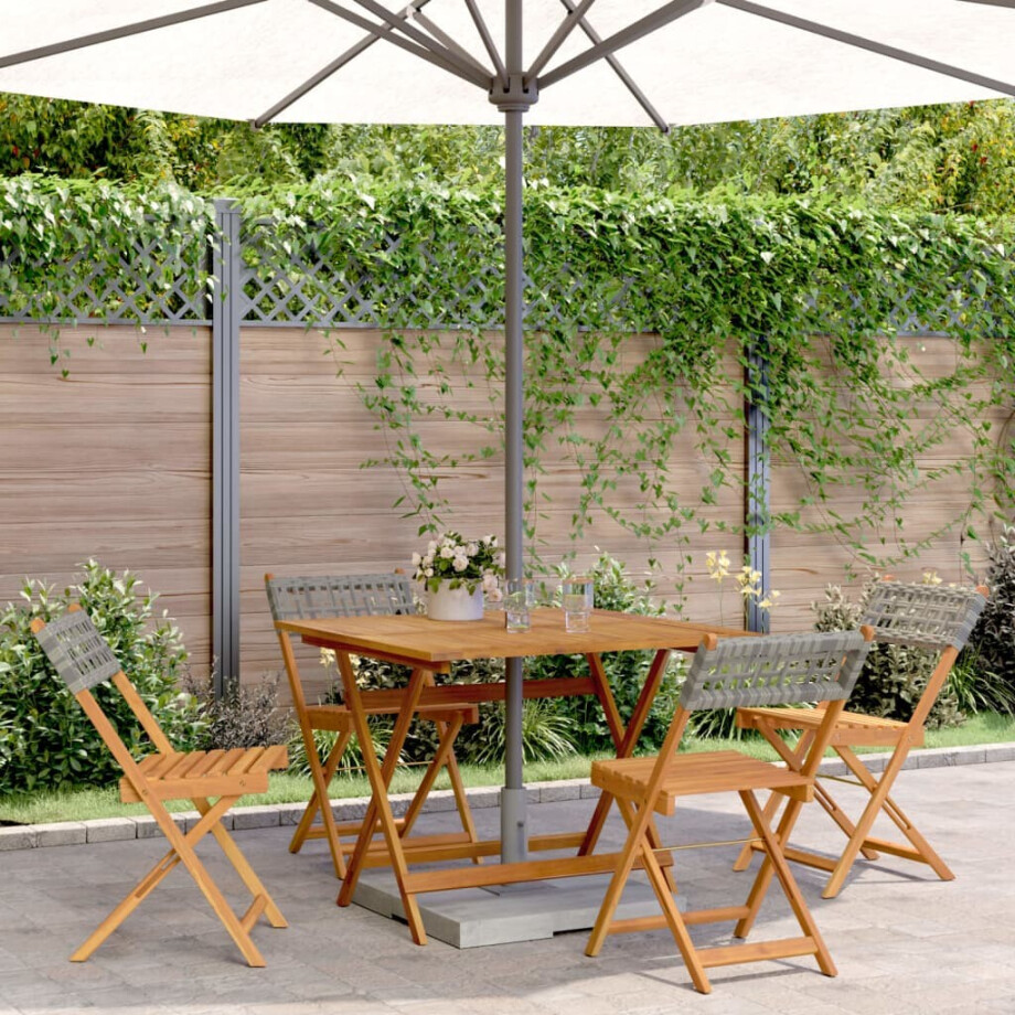 vidaXL 5-delige Tuinset poly rattan en massief hout grijs afbeelding 1
