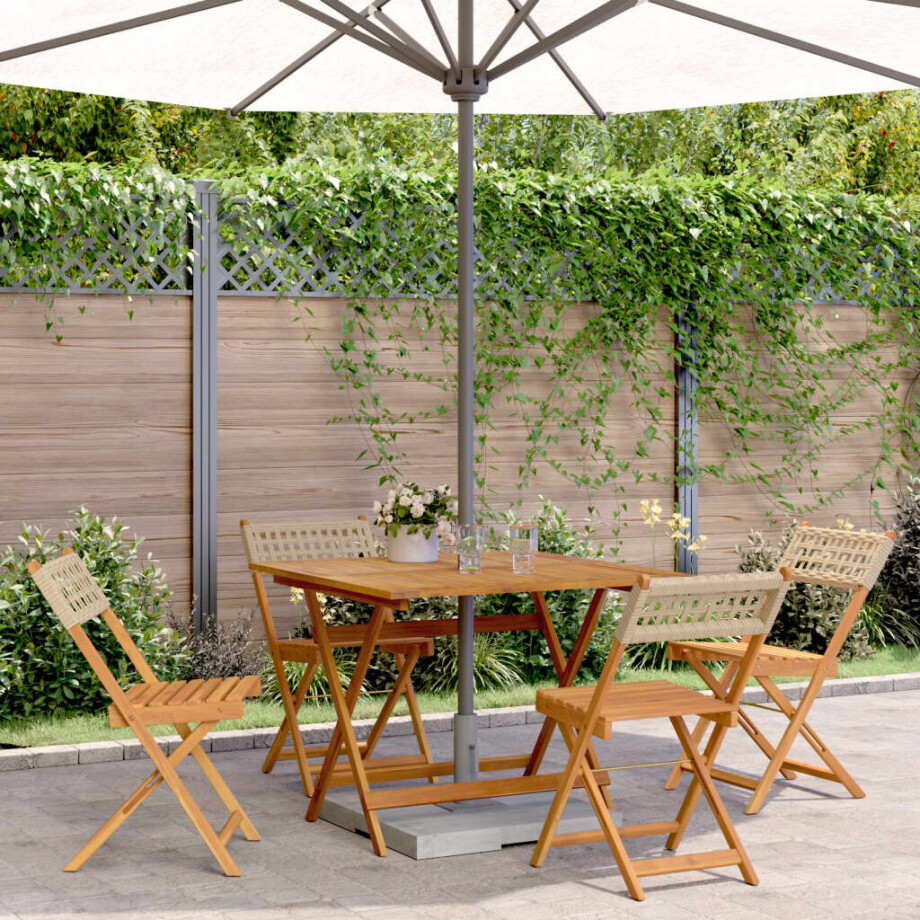vidaXL 5-delige Tuinset poly rattan en massief hout beige afbeelding 1