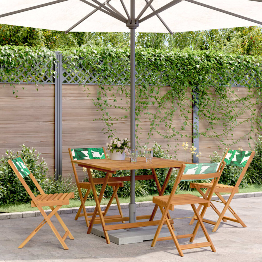 vidaXL 5-delige Tuinset bladpatroon stof en massief hout afbeelding 1