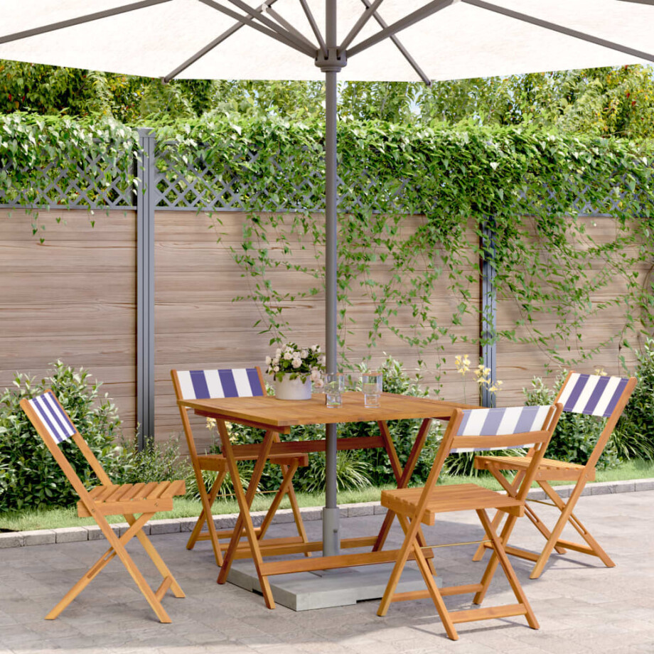 vidaXL 5-delige Tuinset massief hout en stof blauw en wit afbeelding 1