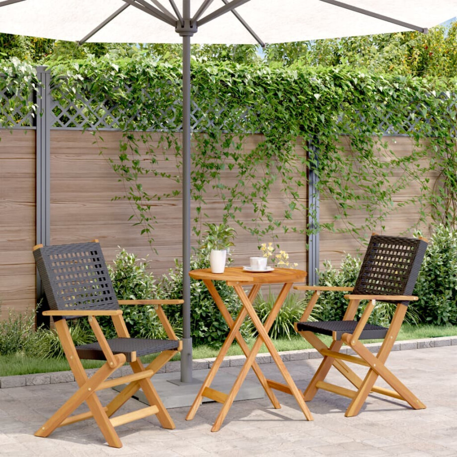 vidaXL 3-delige Bistroset poly rattan en massief hout zwart vidaXL 3-delige Bistroset poly rattan en massief hout zwart afbeelding 1