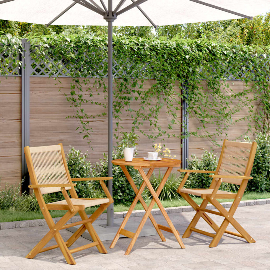 vidaXL 3-delige Bistroset polypropeen en massief hout beige afbeelding 1