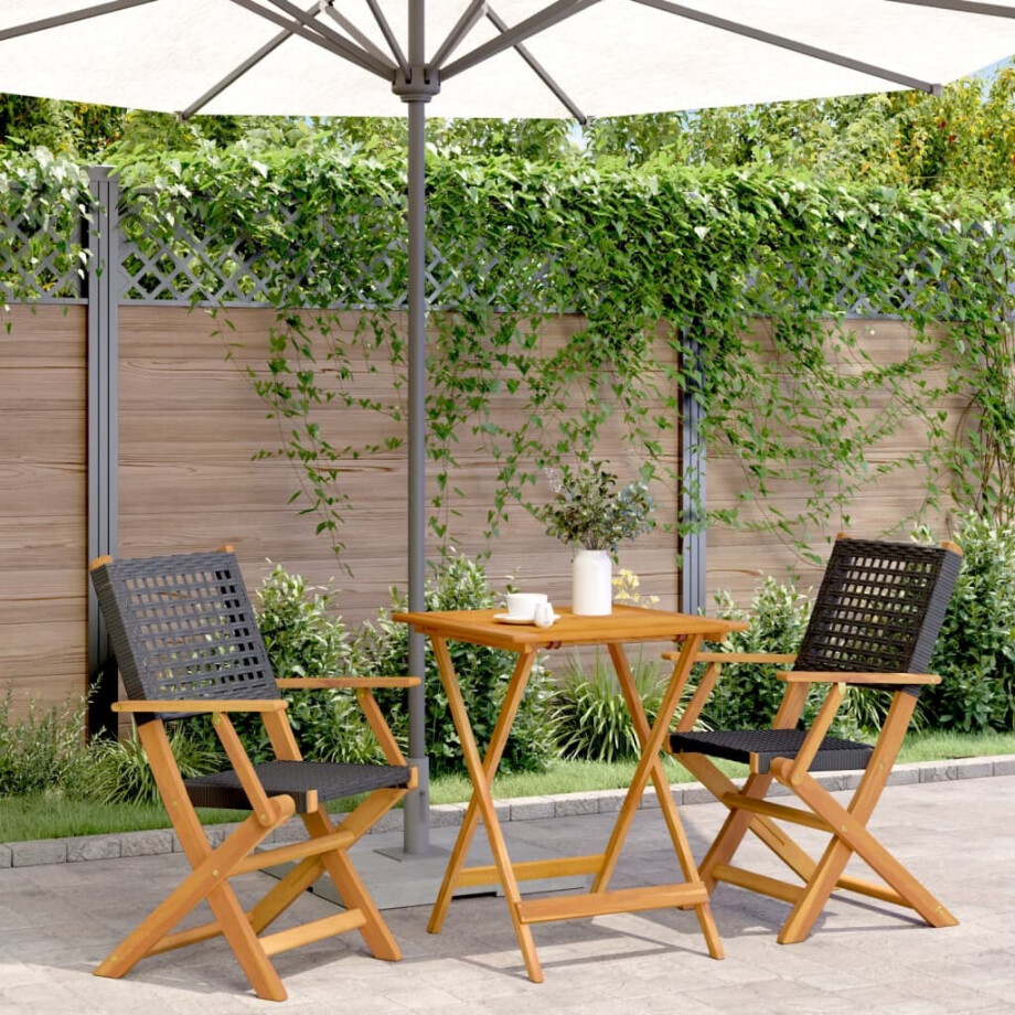 vidaXL 3-delige Bistroset poly rattan en massief hout zwart vidaXL 3-delige Bistroset poly rattan en massief hout zwart afbeelding 1