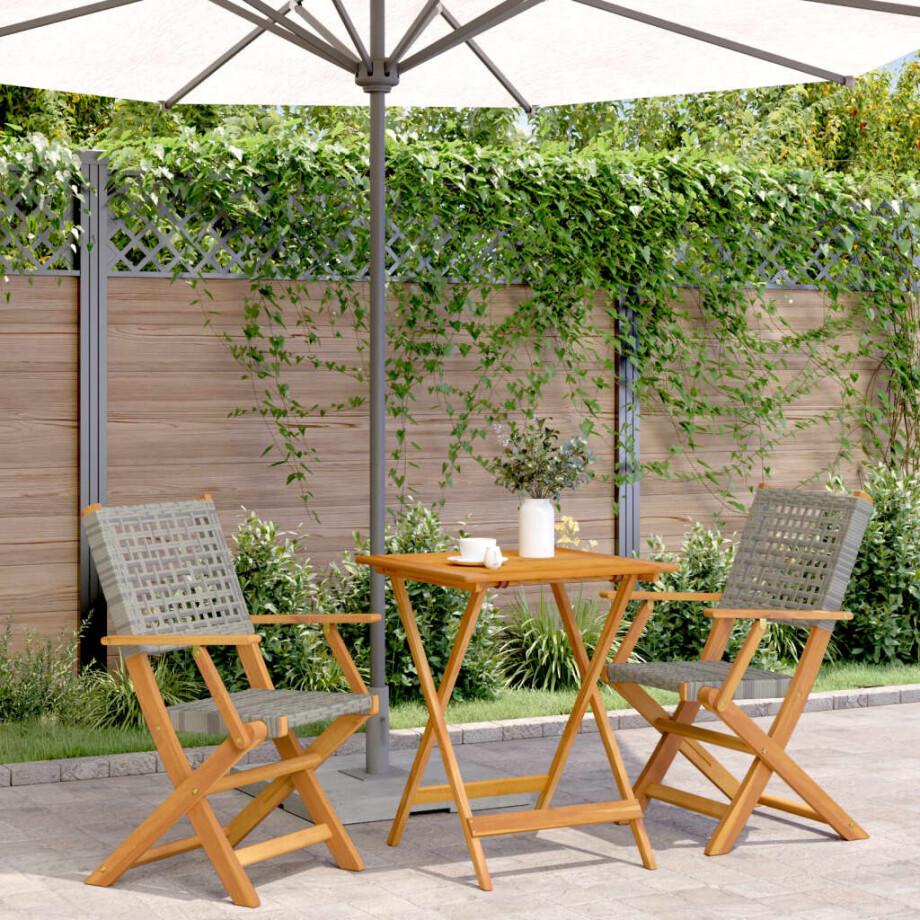 vidaXL 3-delige Bistroset poly rattan en massief hout grijs vidaXL 3-delige Bistroset poly rattan en massief hout grijs afbeelding 1