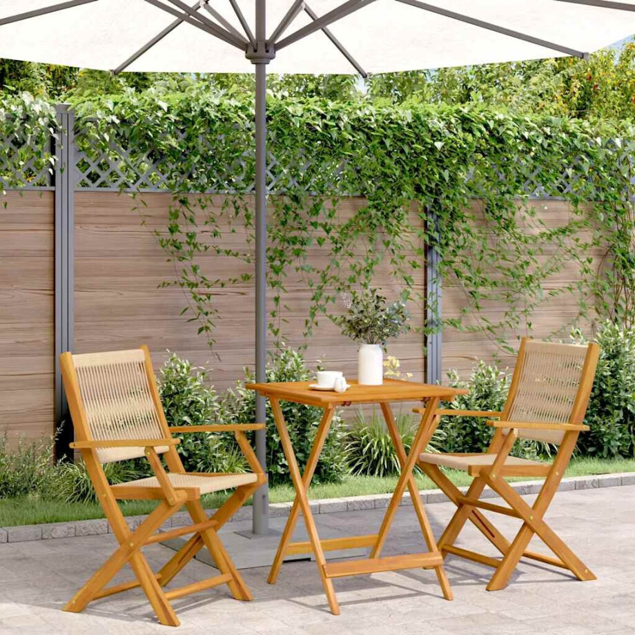 vidaXL 3-delige Bistroset polypropeen en massief hout beige afbeelding 1