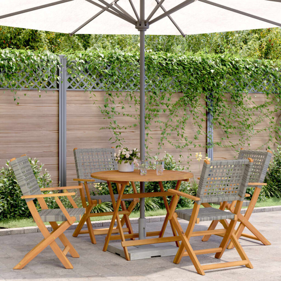 vidaXL 5-delige Tuinset poly rattan en massief hout grijs afbeelding 1