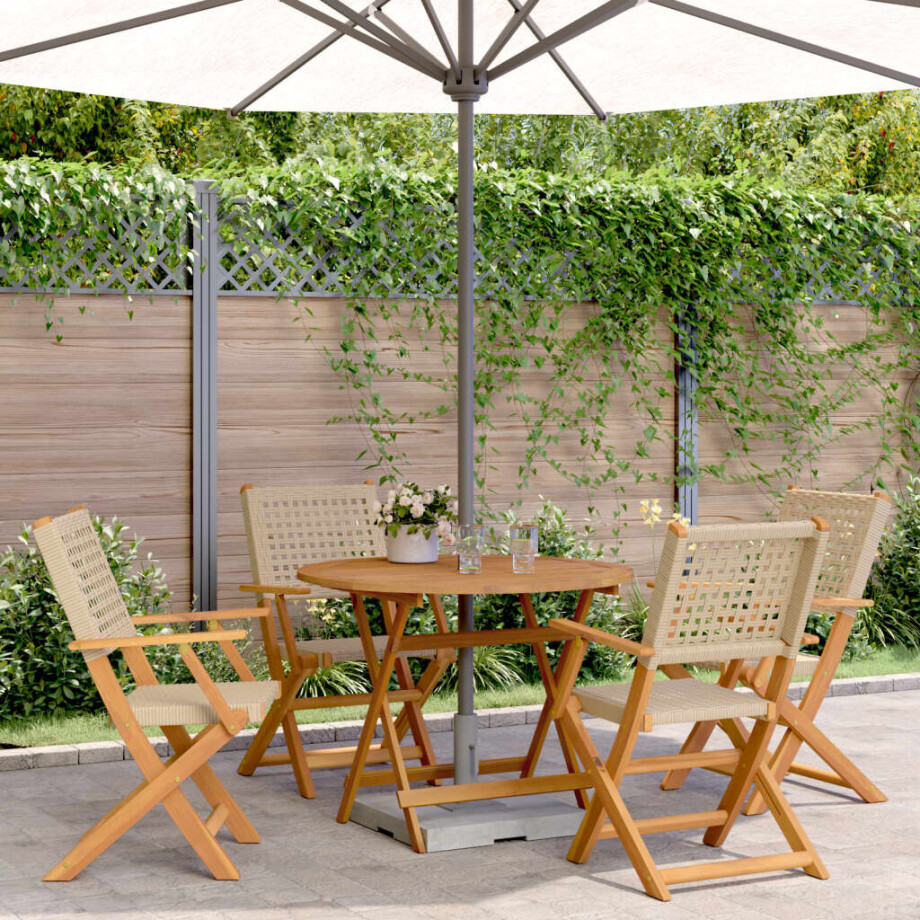 vidaXL 5-delige Tuinset poly rattan en massief hout beige afbeelding 1
