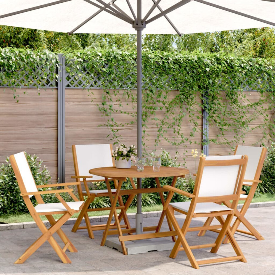 vidaXL 5-delige Tuinset massief hout en stof crèmewit afbeelding 1
