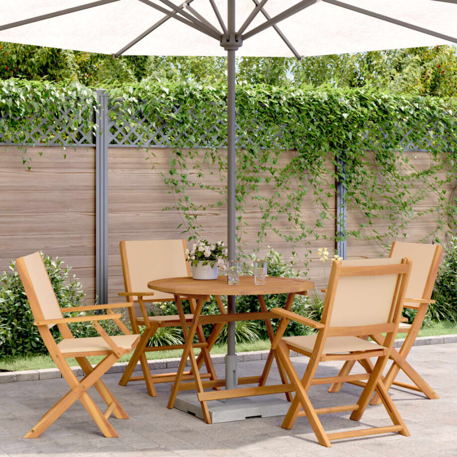 vidaXL 5-delige Tuinset massief hout en stof beige afbeelding 1