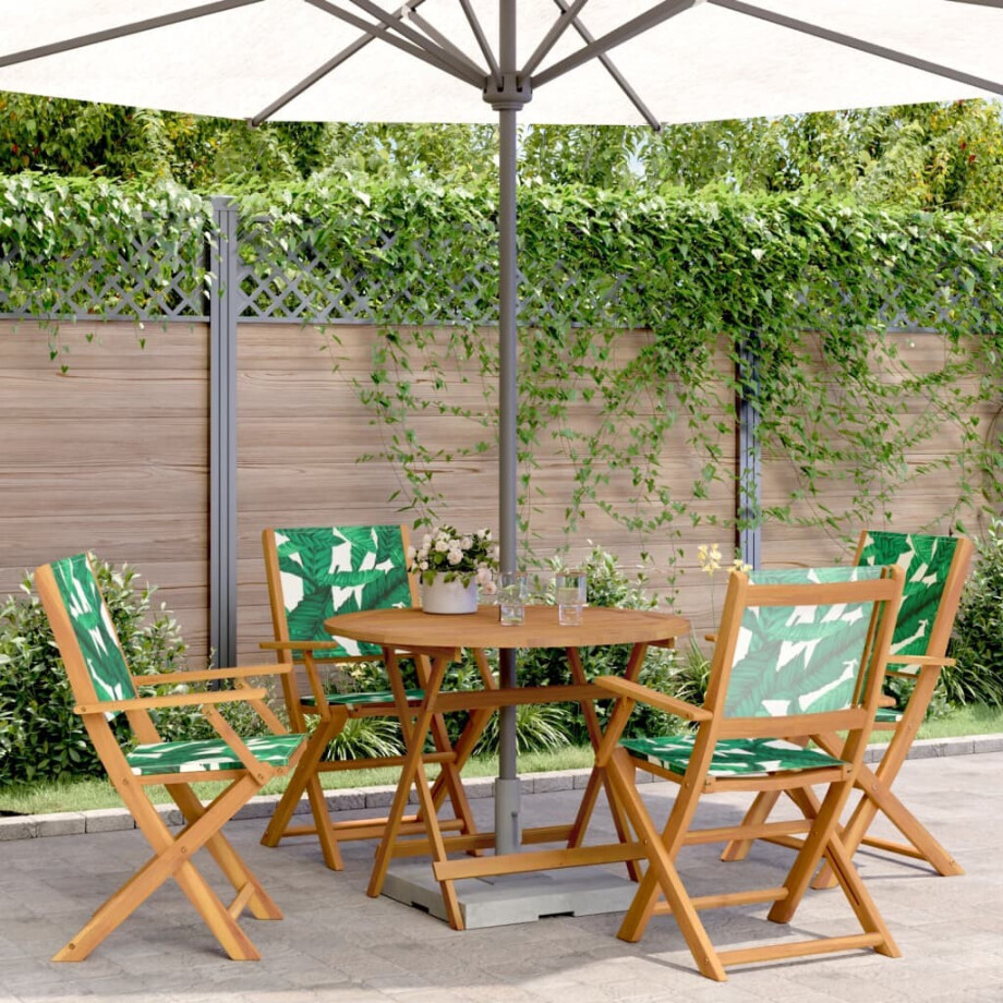 vidaXL 5-delige Tuinset bladpatroon stof en massief hout afbeelding 1