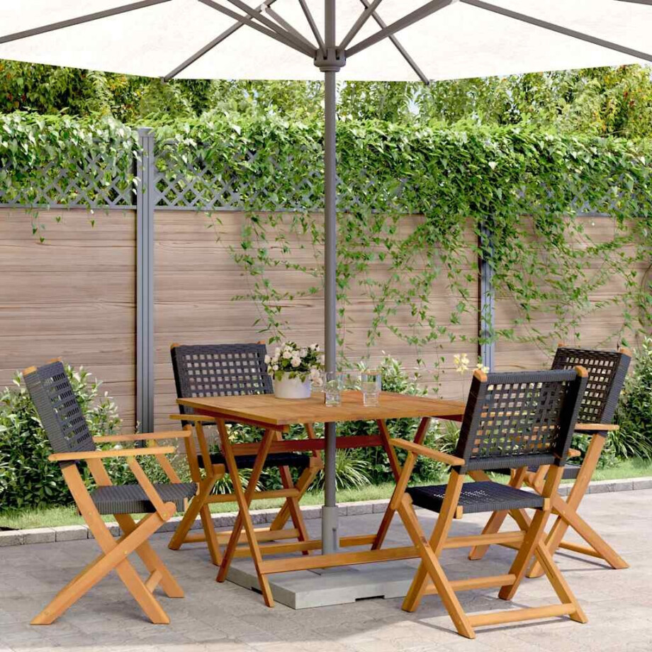 vidaXL 5-delige Tuinset poly rattan en massief hout zwart afbeelding 1