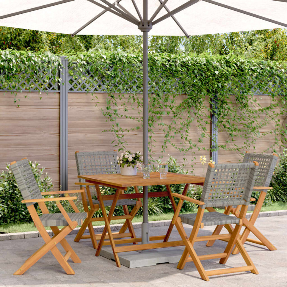 vidaXL 5-delige Tuinset poly rattan en massief hout grijs afbeelding 1
