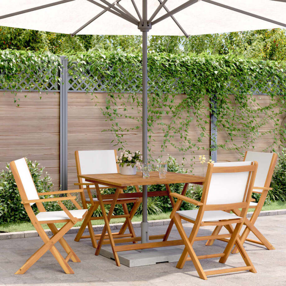 vidaXL 5-delige Tuinset massief hout en stof crèmewit afbeelding 1