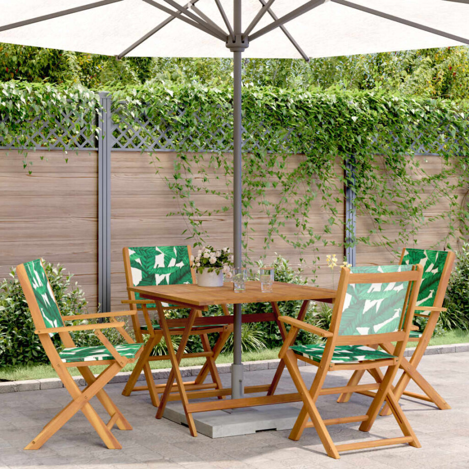 vidaXL 5-delige Tuinset bladpatroon stof en massief hout afbeelding 1